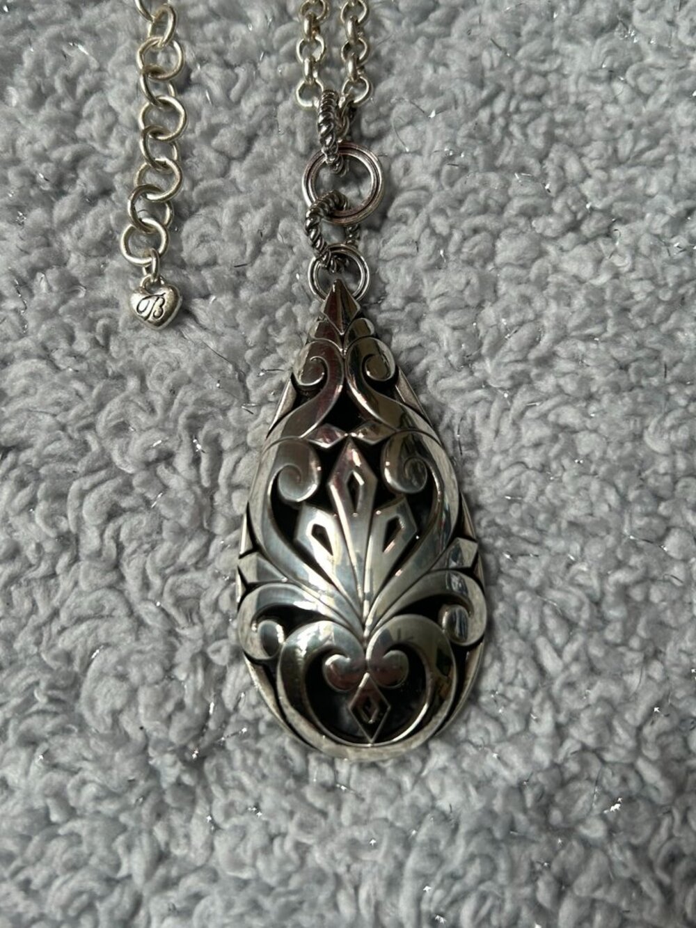 Like New! Brighton Retired Silver Tone Openwork Teardrop Statement Necklace